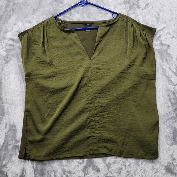 Lindex Tops - Lindex Top Womens UK/US Small Green Sleeveless Pleat Shoulder V-Neck Silky Flowy